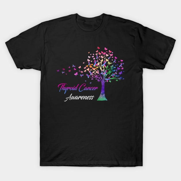 Tree Ribbons Thyroid Cancer Awareness Support Thyroid Cancer Warrior Gifts T-Shirt by ThePassion99